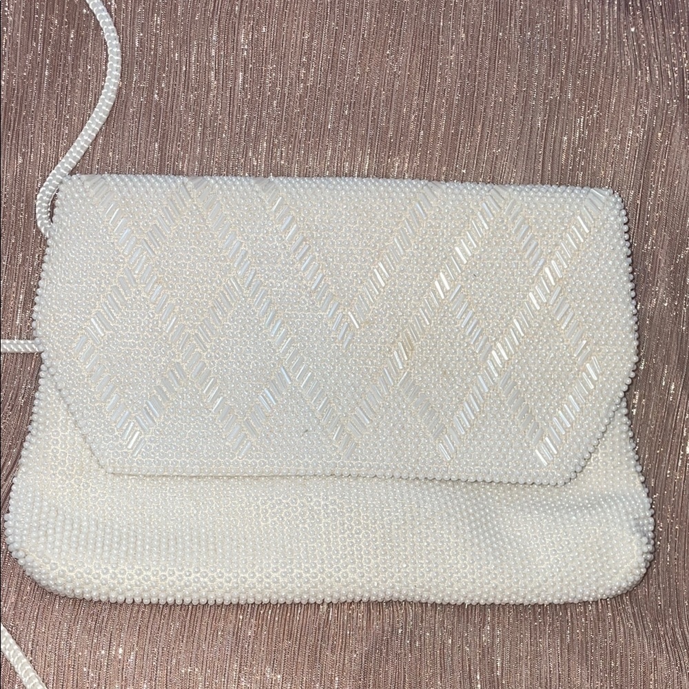 White Textured Clutch with Flap Closure - Picture 2 of 9